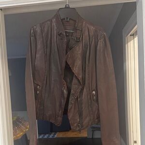 Andrew Marc Brown Leather Jacket with Butterfly Design Interior..